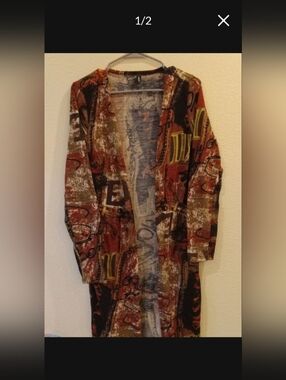 Abstract Rust Multi-Color Open Front Women's Duster Coat